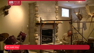 آموزش نصب سنگ نما | نصب نمای ساختمان | آموزش سنگ کاری نمای ساختمان  (تزئین و بازسازی شومینه با سنگ های گرد و طبیعی)