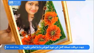 آموزش کشیدن طرح گل ختمی بر روی حاشیه شیشه قاب عکس