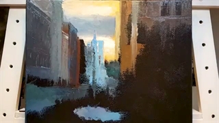 زیر باران - رنگ روغن با کاردک - In the Rain - City - Palette Knife | Brush Oil Painting