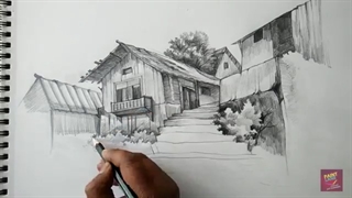 چگونه کشیدن و سایه زدن خانه چوبی قدیمی