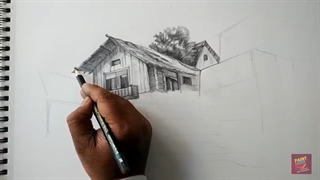 چگونه کشیدن و سایه زدن خانه چوبی قدیمی